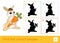 Find the correct shadow quiz learning children game with cute rabbit holding a carrot and four silhouette shadows for