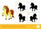 Find the correct shadow quiz learning children game with a skewbald horse and four silhouette shadows