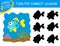 Find the correct shadow the Sea fish. Cute cartoon tropical fish on colorful background. Educational matching game