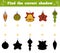 Find the correct shadow. Vector set of Christmas tree toys