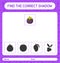 Find the correct shadows game with mangosteen. worksheet for preschool kids, kids activity sheet