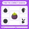 Find the correct shadows game with mangosteen. worksheet for preschool kids, kids activity sheet