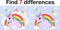 Find the difference the two funy little Unicorn. Children riddle entertainment. Sheet different toys construction equipment. Game