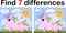 Find the difference the two funy little Unicorn. Children riddle entertainment. Sheet different toys construction equipment. Game