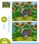 Find differences, education game for children, Turkey in the meadow with sunflowers