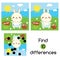 Find the differences. Educational children game. Kids activity fun page. Easter bunny going egg hunt