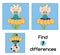 Find the differences educational children game. Kids activity sheet