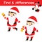 Find the differences educational children game. Kids activity sheet with boy in Santa Claus costume. Christmas, New Year theme the