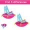 Find the differences educational children game. Kids activity sheet. Princcess fashion shoes