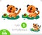 Find differences educational game, Cartoon characters tiger and frogs screaming