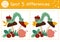 Find differences game for children. Autumn forest educational activity with caterpillar and mushroom. Printable worksheet with