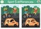 Find differences game for children. Ecological educational activity with cute alternative transport. Earth day puzzle for kids.