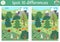 Find differences game for children. Ecological educational activity with cute nature forest scene, animals. Earth day puzzle for