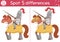 Find differences game for children. Fairytale educational activity with cute knight on a horse. Magic kingdom puzzle for kids with