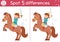 Find differences game for children. Fairytale educational activity with cute prince on a horse. Magic kingdom puzzle for kids with