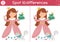 Find differences game for children. Fairytale educational activity with cute princess and frog prince. Magic kingdom puzzle for
