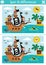 Find differences game for children. Sea adventures educational activity with cute pirate ship and treasure island. Puzzle for kids