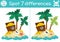 Find differences game for children. Sea adventures educational activity with cute treasure island and chest. Tropical puzzle for