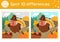 Find differences game for children. Thanksgiving educational activity with funny turkey, apple basket, pumpkins. Printable