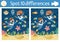 Find differences game for children. Under the sea educational activity with scene with divers, starfish. Ocean life puzzle for