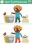 Find differences game. Ecological educational activity with cute boy sorting rubbish. Earth day puzzle for kids with funny