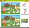 Find differences game with farm animals