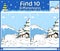 Find Differences game for kids cartoon Polar bear sunny snow