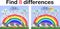 Find the differences between the pictures. Children\\\'s educational game. A hedgehog artist on a clearing with a rainbow draws on a