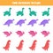 Find different dinosaur in each row. Logical game for kids.