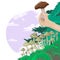 Find an edible mushroom, hold a brown mushroom in your hand. Flyer design, vector illustration