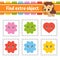 Find extra object. Educational activity worksheet for kids and toddlers. Game for children. Happy characters. Simple flat isolated