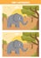 Find five differences between the pictures. Cartoon Elephant.