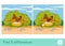 Find five differences quiz learning children game with image of brood chicken sitting on eggs in nestle on countryside