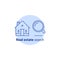 Find home concept logo, real estate search services, magnifying glass, residential building, vector stroke icon