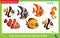 Find and mark two identical items. Puzzle for kids. Matching game, education game for children. Color images of aquarium fishes.