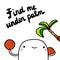 Find me under palm hand drawn illustration with cute marshmallow holding coconut