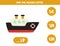 Find missing letter with cartoon ship. Spelling worksheet.