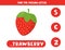 Find missing letter with cute cartoon red strawberry.