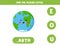 Find missing letter with cute kawaii Earth. Spelling worksheet.