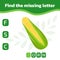 Find the missing letter. Educational spelling game for kids. Sweet cute corn. Practicing English alphabet