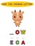 Find missing letter. kawaii cow. Educational spelling game for kids.Education puzzle for children find missing letter of