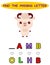 Find missing letter. kawaii lamb. Educational spelling game for kids.Education puzzle for children find missing letter