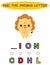 Find missing letter. kawaii lion. Educational spelling game for kids.Education puzzle for children find missing letter