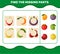 Find the missing parts of cartoon fruits. Searching game. Educational game for pre shool years kids and toddlers