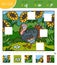 Find the missing pieces, jigsaw puzzle game. Cut and glue squares. Turkey and meadow with sunflowers