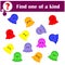 Find one of a kind picture. Educational game with funny octopus