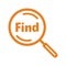 Find, orange color magnifying glass, search icon