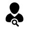 Find person icon vector male user profile avatar with magnifying glass symbol in flat color glyph pictogram