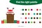 Find the right palette to the picture, Santa Claus in chimney cartoon, christmas education paper game for the development of