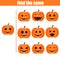 Find the same pictures children educational game. Halloween theme